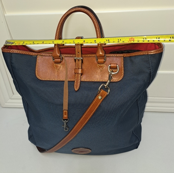 Brown LEATHER and Navy Canvass Men's Messenger Bag - Picture 5 of 16